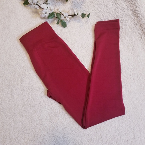 Last! Dark Red Fleece Lined Leggings - Picture 3 of 7